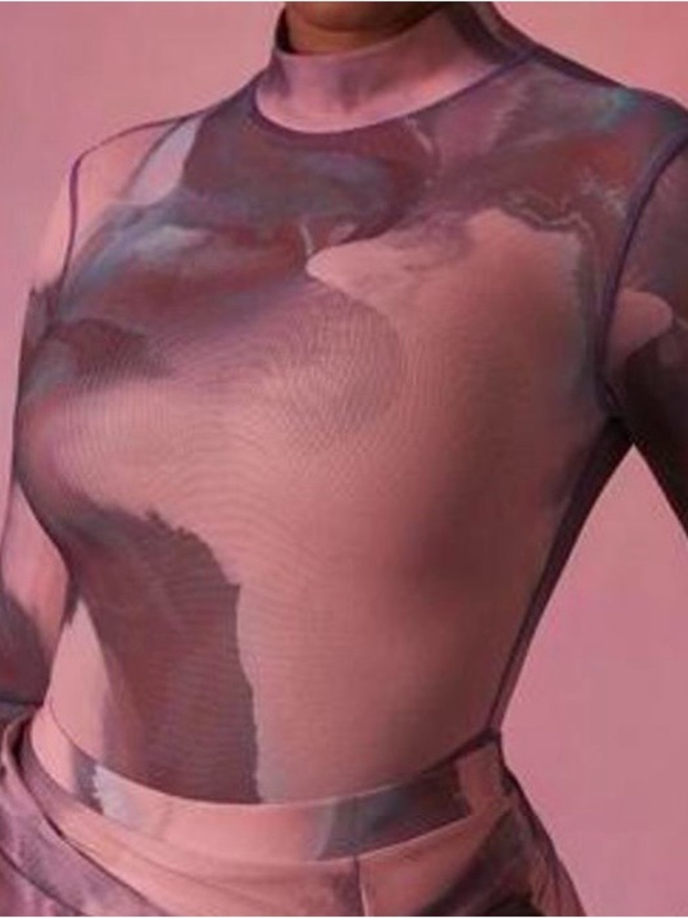 Oh Polly Mauve Sheer Long Sleeve Mesh Top